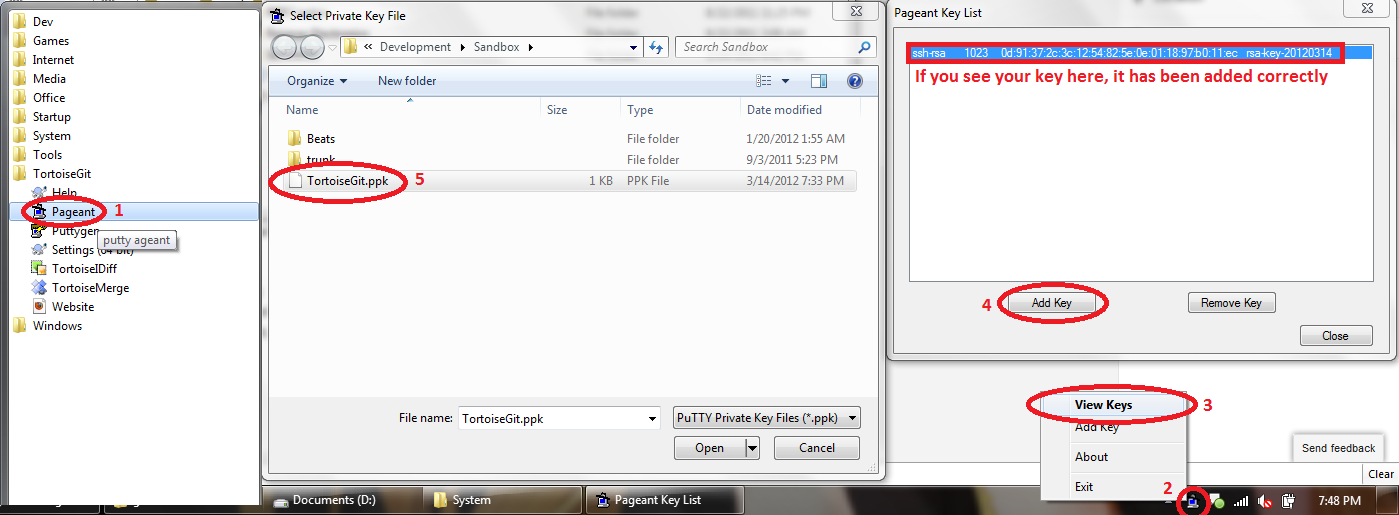 Run Pageant and add your private key file.